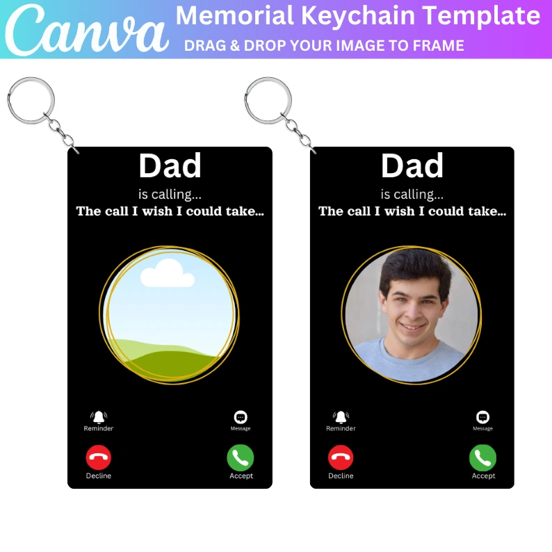 01 Heaven is Calling Memorial Keychain Canva Template | Editable Canva Design for Personalized Remembrance Gifts