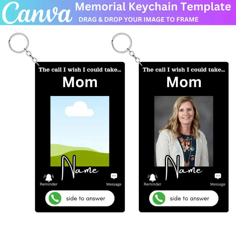 01 Phone Call from Heaven Memorial Keychain SVG | In Memory Canva Editable Template