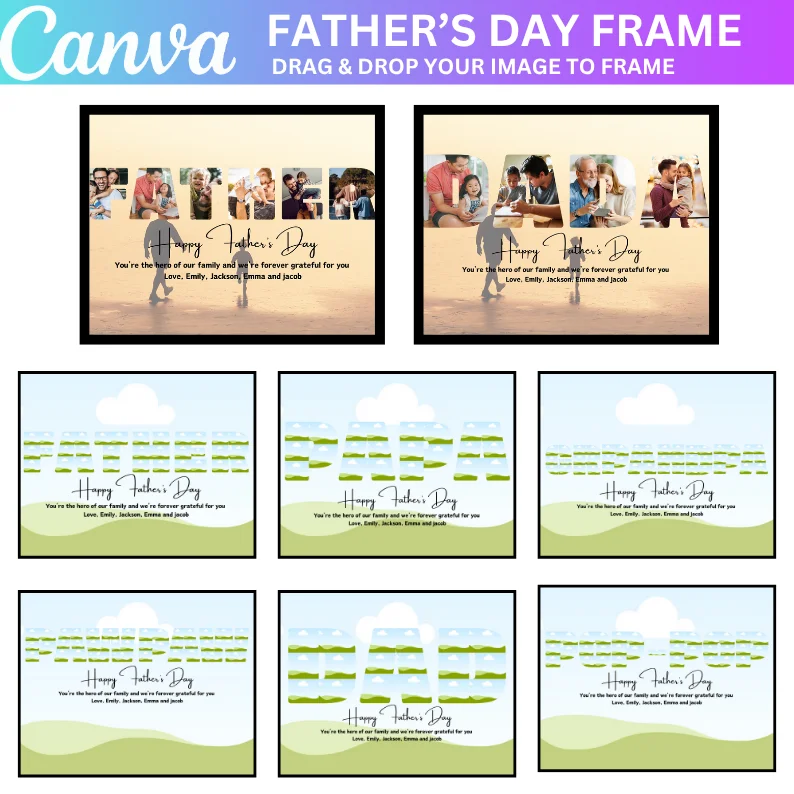 16 Daddy Canva Editable Frame Template, Papa Photo Frame, Daddy Photo Print, Editable Papa Photo Collage, Fathers Day Gift, Grandpa Present