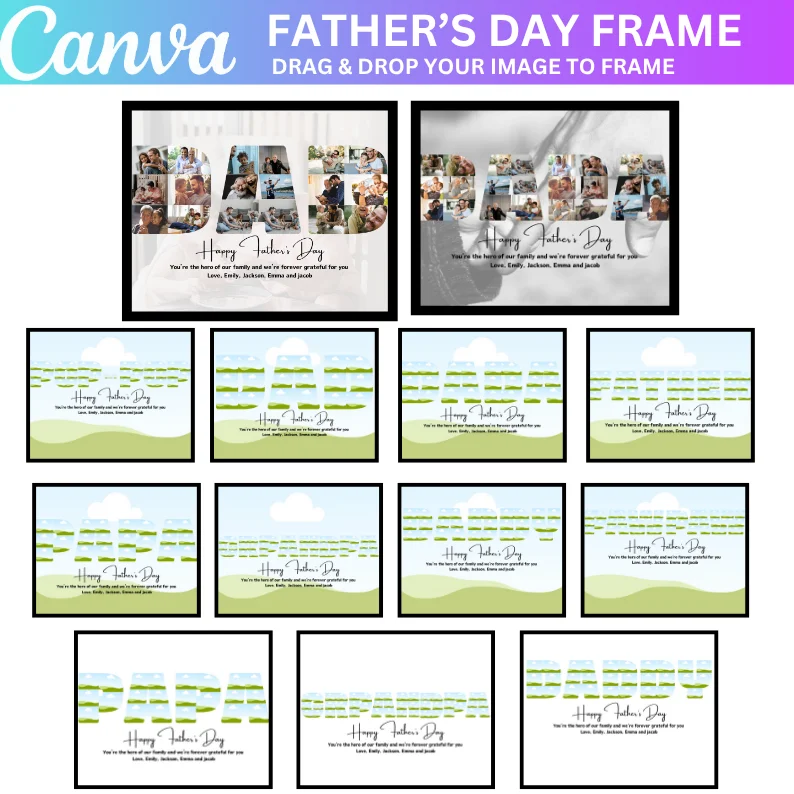 16 Daddy Canva Editable Frame Template, Papa Photo Frame, Daddy Photo Print, Fathers Day Gift, Editable Papa Photo Collage, Grandpa Present