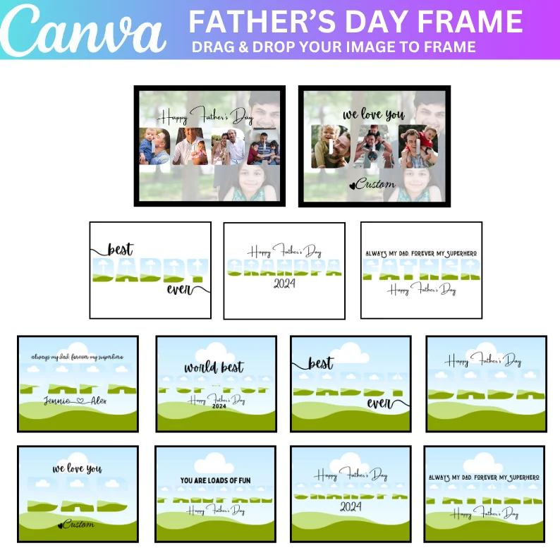 16 Daddy Canva Editable Frame Template, Papa Photo Frame, Daddy Photo Print, Fathers Day Gift, Grandpa Present, Editable Papa Photo Collage