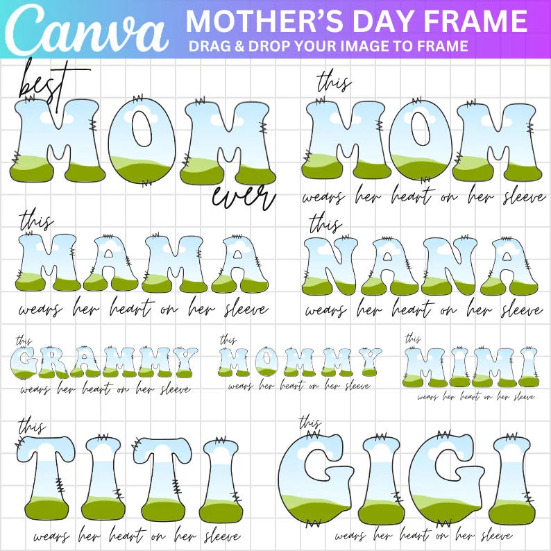33 Mother's Day Canva Template, Wear Heart On Sleeve Canva Template, The Best Mom ever Canva Template, Included free canva Font frameMother's Day Canva Template, Wear Heart On Sleeve Canva Template, The Best Mom ever Canva Template, Included free canva Font frame