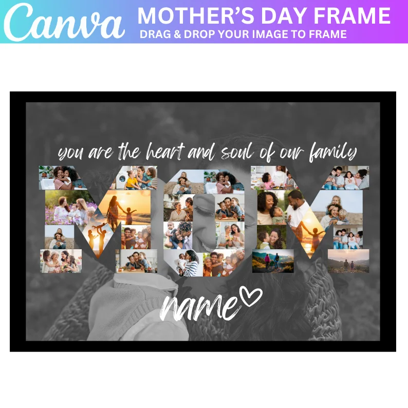 01 Mommy Photo Collage, Mommy Canva Frame Template, Mother Day Gift, Mom Photo Frame, Drag and Drop, Best Mom in the World, Edit In Canva,Pdf
