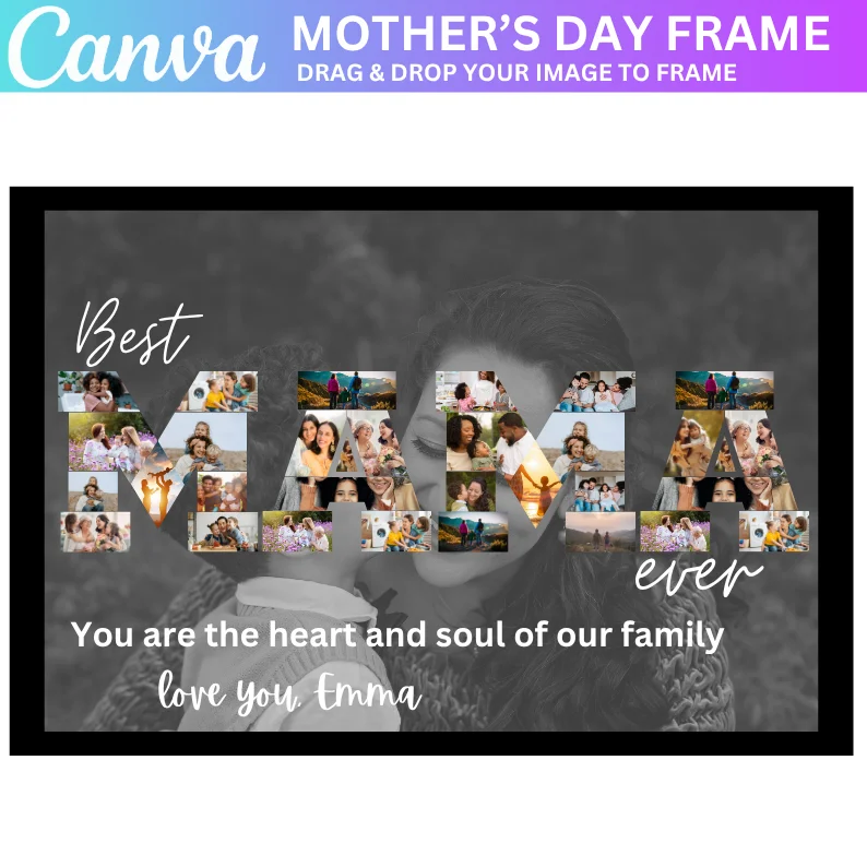 01 Mama Photo Collage, Mommy Canva Frame Template, Mother Day Gift, Mom Photo Frame, Drag and Drop, Best Mom in the World, Edit In Canva,Pdf