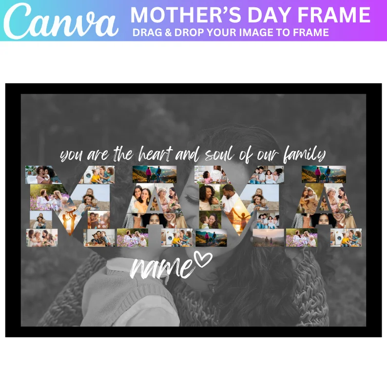 01 Mommy Photo Collage, Mommy Canva Frame Template, Mother Day Gift, Mom Photo Frame, Drag and Drop, Best Mom in the World, Edit In Canva,Pdf