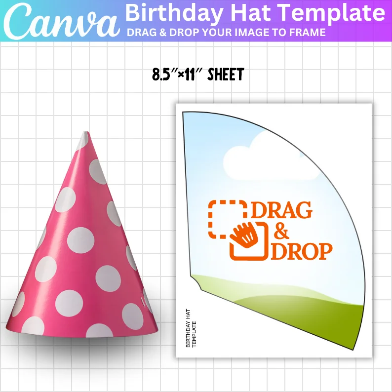01 Party Hat Template, Canva Editable Hat, Birthday Hat Svg Png, Blank Hat Template, Paper Hat Template, No Glue Party Hat