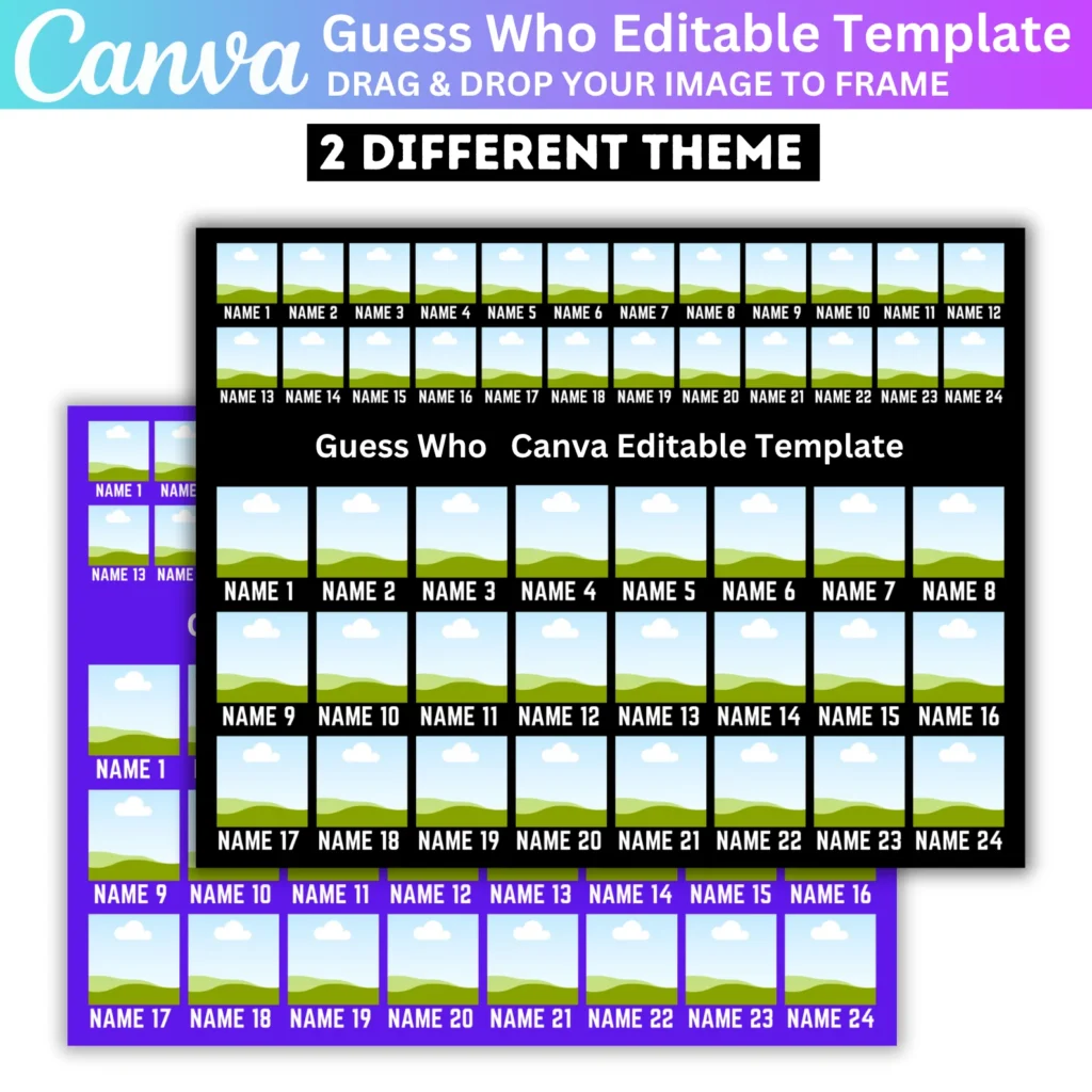 2 Custom Guess Who Canva Editable Template, Guess Who Canva Game, Guess Who Create Your Own Personalized Gift, Game Boards