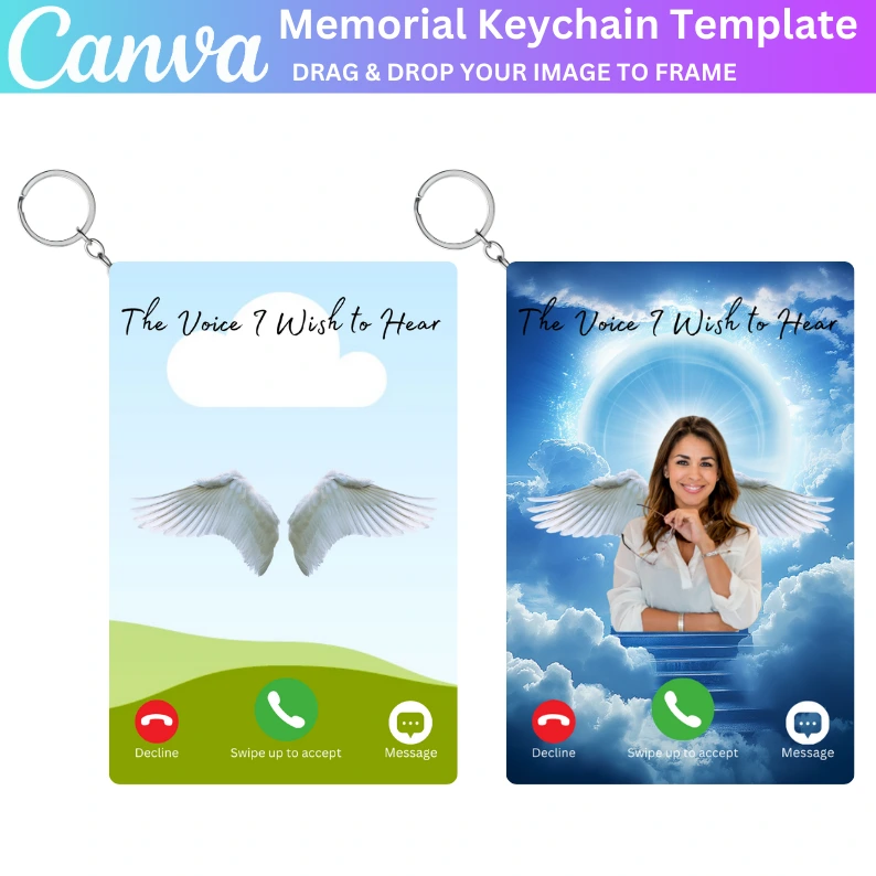 01 Editable Memorial Keychain Template, Personalized Tribute Gift, Custom Photo Frame, Digital Download, Heartfelt Memorial Keepsake, Unique Custom Design
