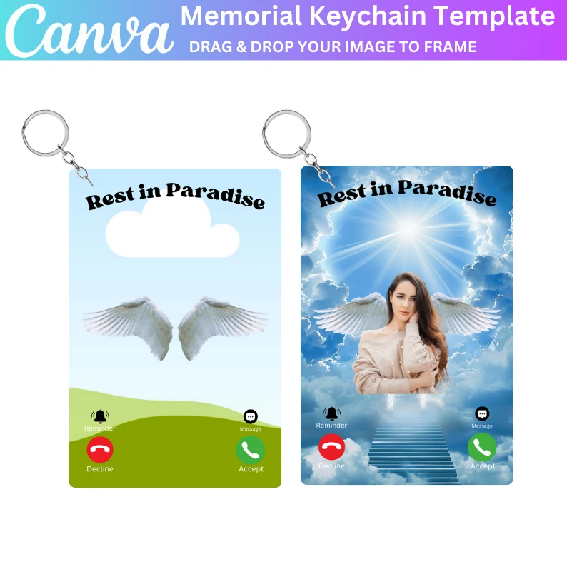 01 Editable Memorial Keychain Template, Custom Photo Keychain, Memorial Gift, Digital Download, Customizable Design, Heartfelt Tribute Keepsake