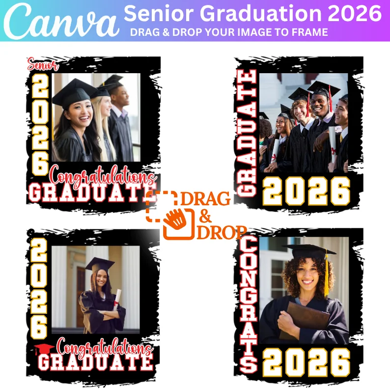04 Senior Graduation Tshirt Bundle, Editable Canva Design, Custom Grad Fan, Senior Graduation 2026, Graduation T Shirt, Canva Grad Template