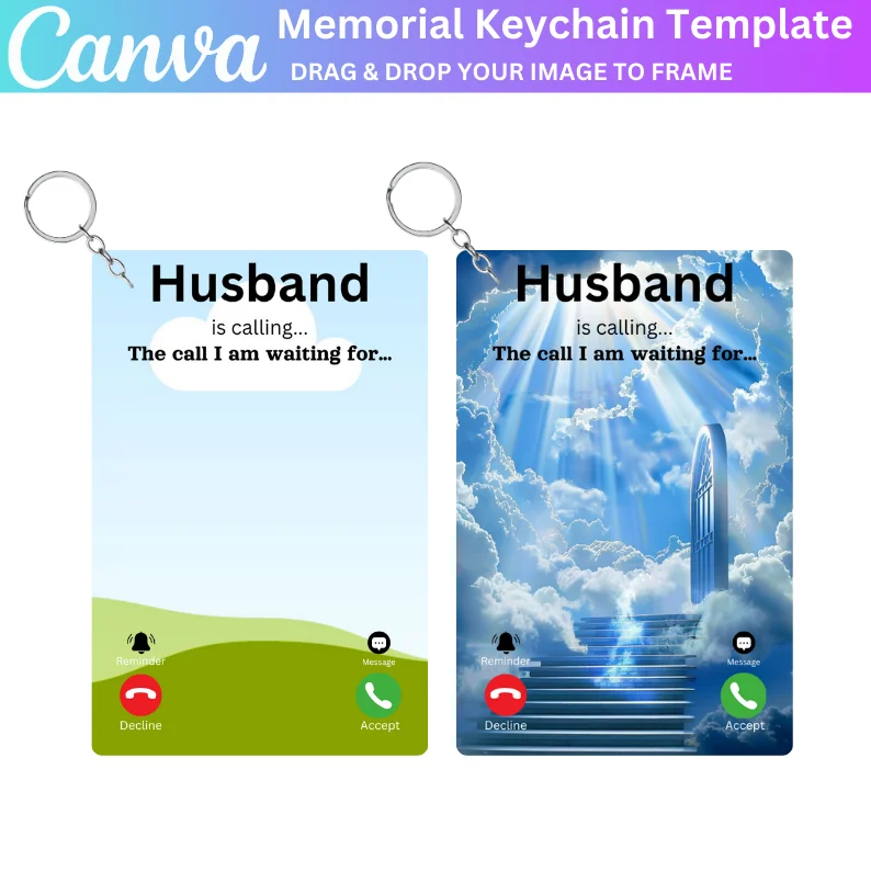 01 Editable Husband Memorial Keychain Template, Customizable Tribute, Digital Download, Memorial Gift, Heartfelt Keepsake, Custom Photo Frame