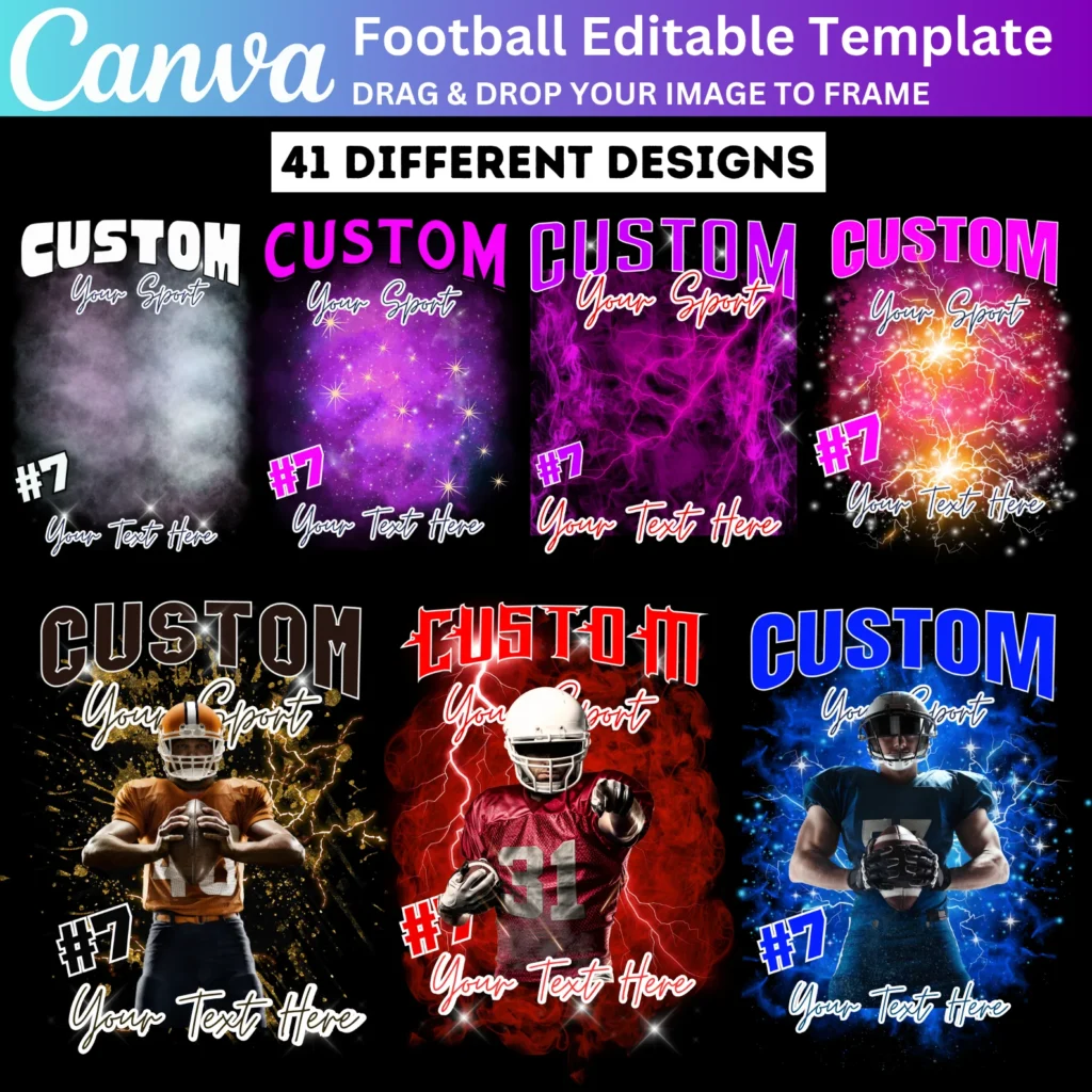 41 Football Mascot Canva Editable Template, Football Mascot Shirt Canva, Football Design, Game Sports Canva Drag and Drop Photo Collage