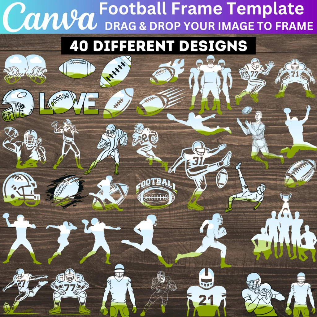 40 American Football Frames Canva Editable Template, Make your Own American Football Design, Game Sports Canva Drag and Drop Frames