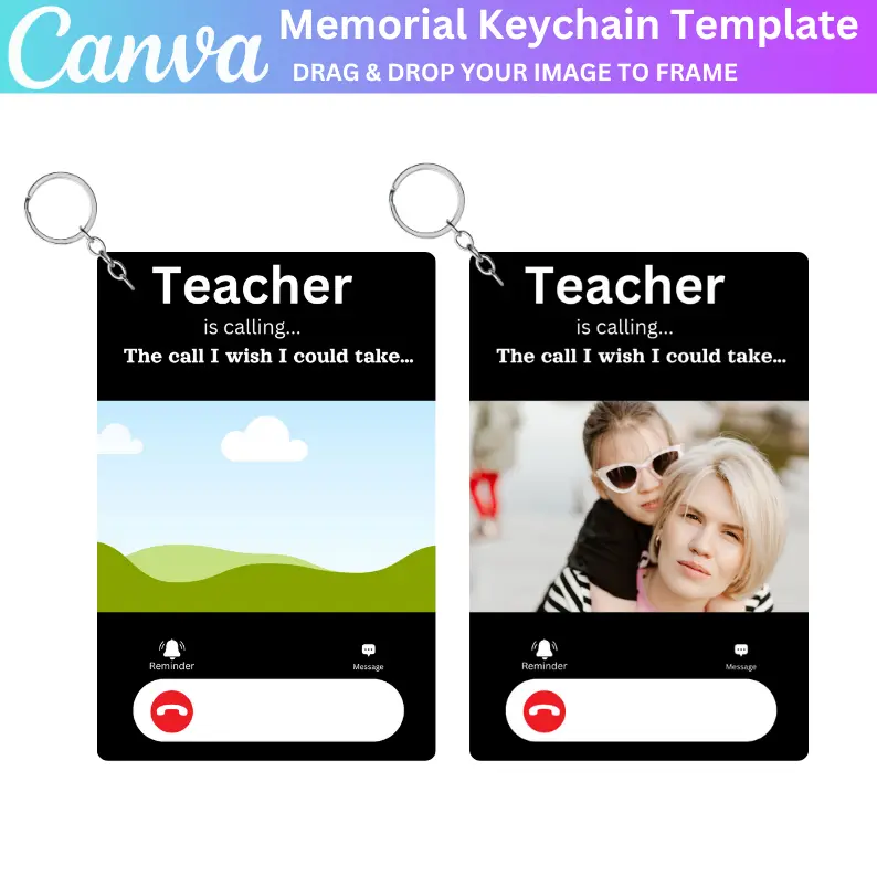 01 Editable Teacher Memorial Keychain Template, Custom Tribute Keychain, Personalized Memorial Gift, Digital Download, Heartfelt Teacher Keepsake