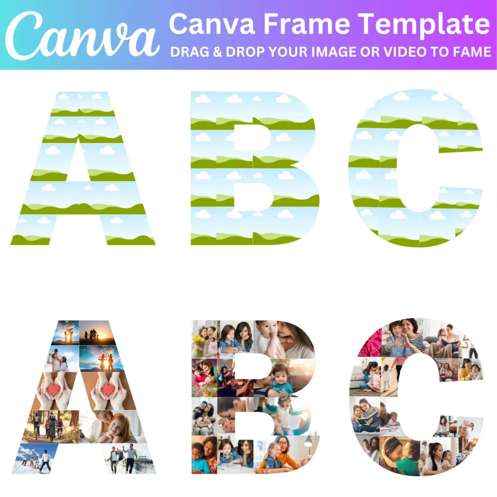36 Canva Photo Collage Letters & Numbers Template, Mom Canva Font, Memorial Photo Collage Editable File, Alphabet Storyboard, Mother day Gift