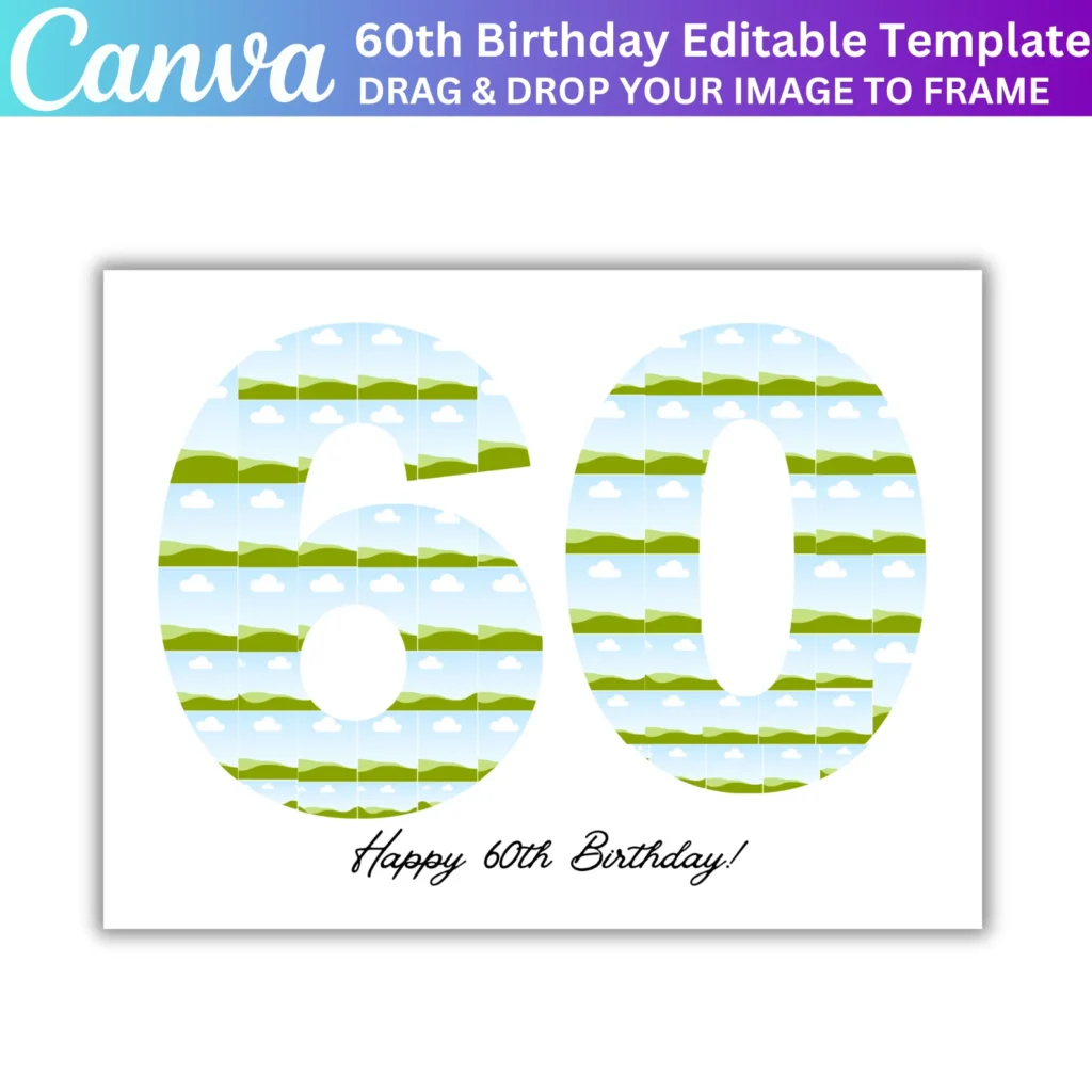 60th Birthday Photo Collage Canva Editable Template, 60 Number Birthday Collage, Personalized 60th Birthday Gift, 70 Photo Collage Frame
