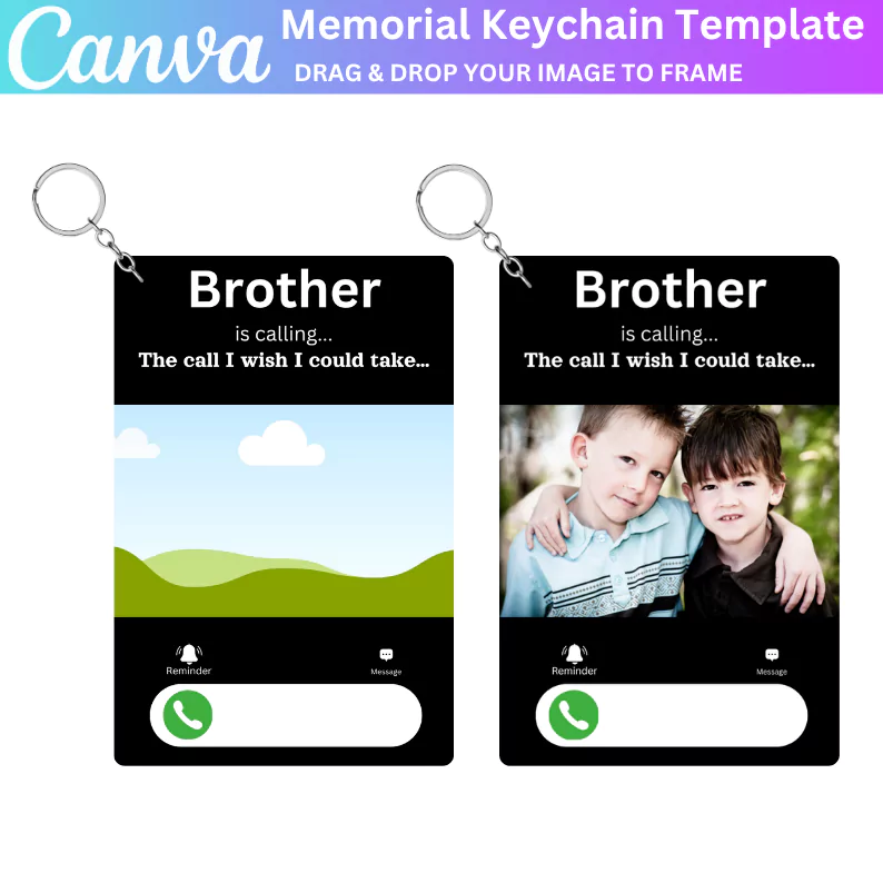 01 Editable Brother Memorial Keychain Template, Customizable Tribute, Memorial Gift, Digital Download, Heartfelt Keepsake, Custom Photo Keychain