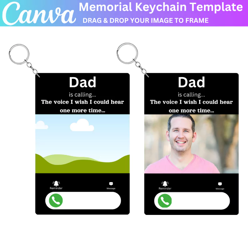 01 Editable Dad Memorial Keychain Template, Custom Tribute, Personalized Memorial Gift, Digital Download, Heartfelt Keepsake, Custom Photo Keychain