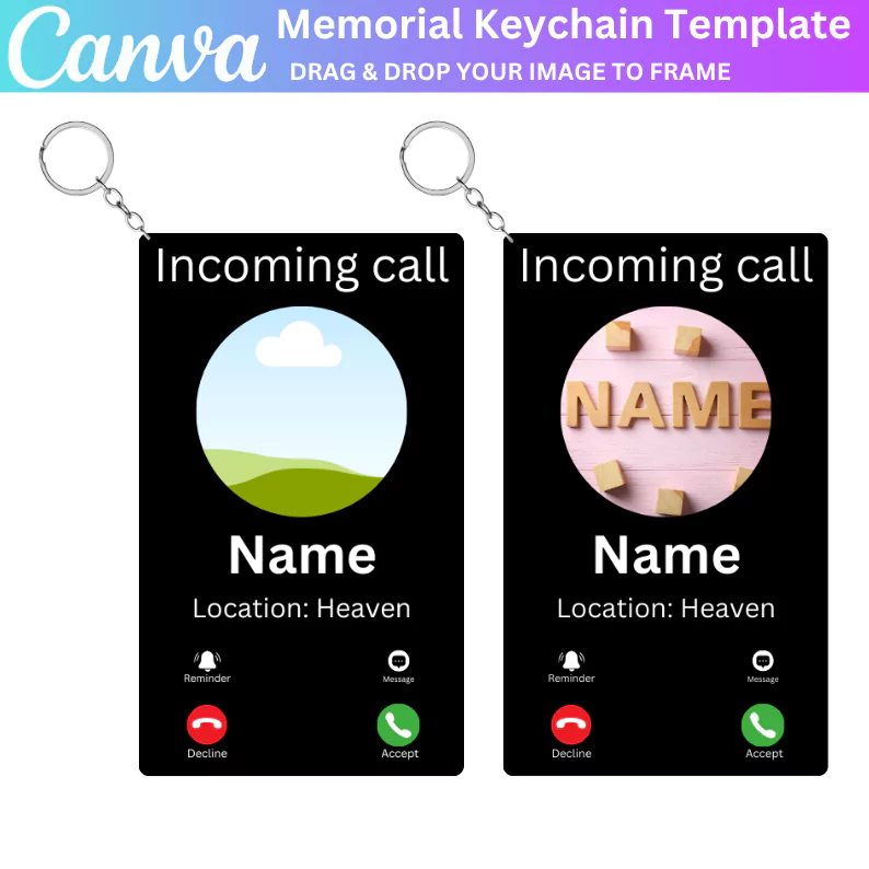 01 Incoming Call Memorial Keychain Template, Customizable Tribute, Digital Download, Memorial Gift, Personalized Keepsake, Custom Photo Keychain