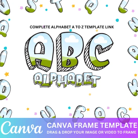 36 Canva Doodle Alphabet Frame Template, Customizable Cartoon Canva Alphabet, Doodle Letters Template, Doodle Blank Letters, Editable Download