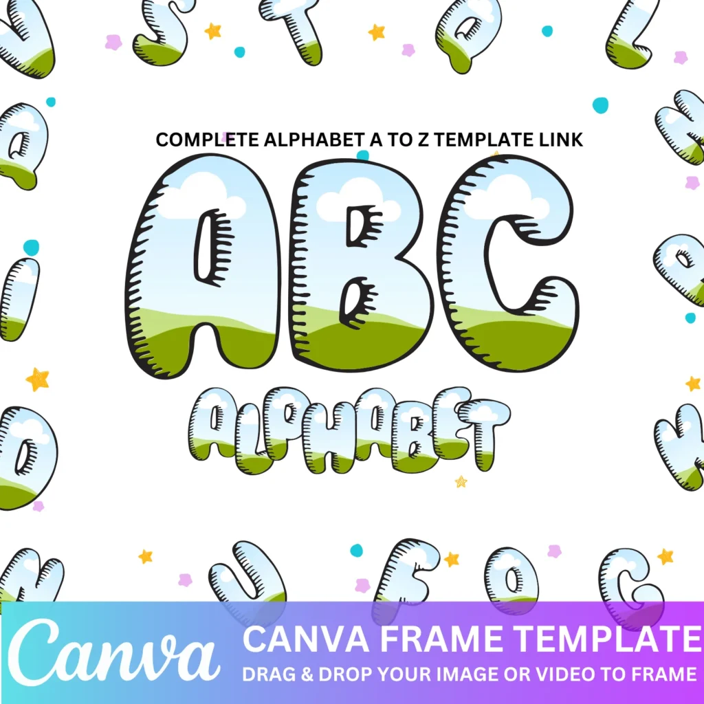 36 Skitch Alphabets Template, Canva Alphabet Font, Canva Frame Template, Add Your Own Pattern, Editable Canva Letters template, Canva Pattern