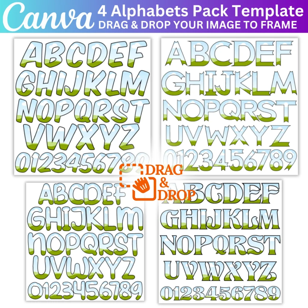 144 Editable Canva Uppercase Letters & Number Bundle, Canva Drag and Drop Alphabet, Canva Frame Template, Editable Canva Template