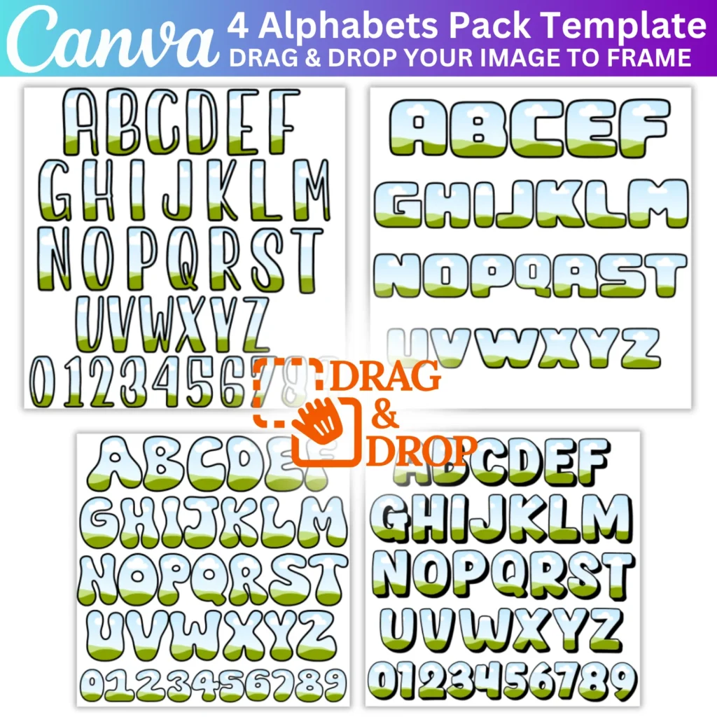 144 Editable Canva Alphabet Bundle, Uppercase Letters & Number, Canva Drag and Drop Alphabet, Canva Frame Template, Editable Canva Template