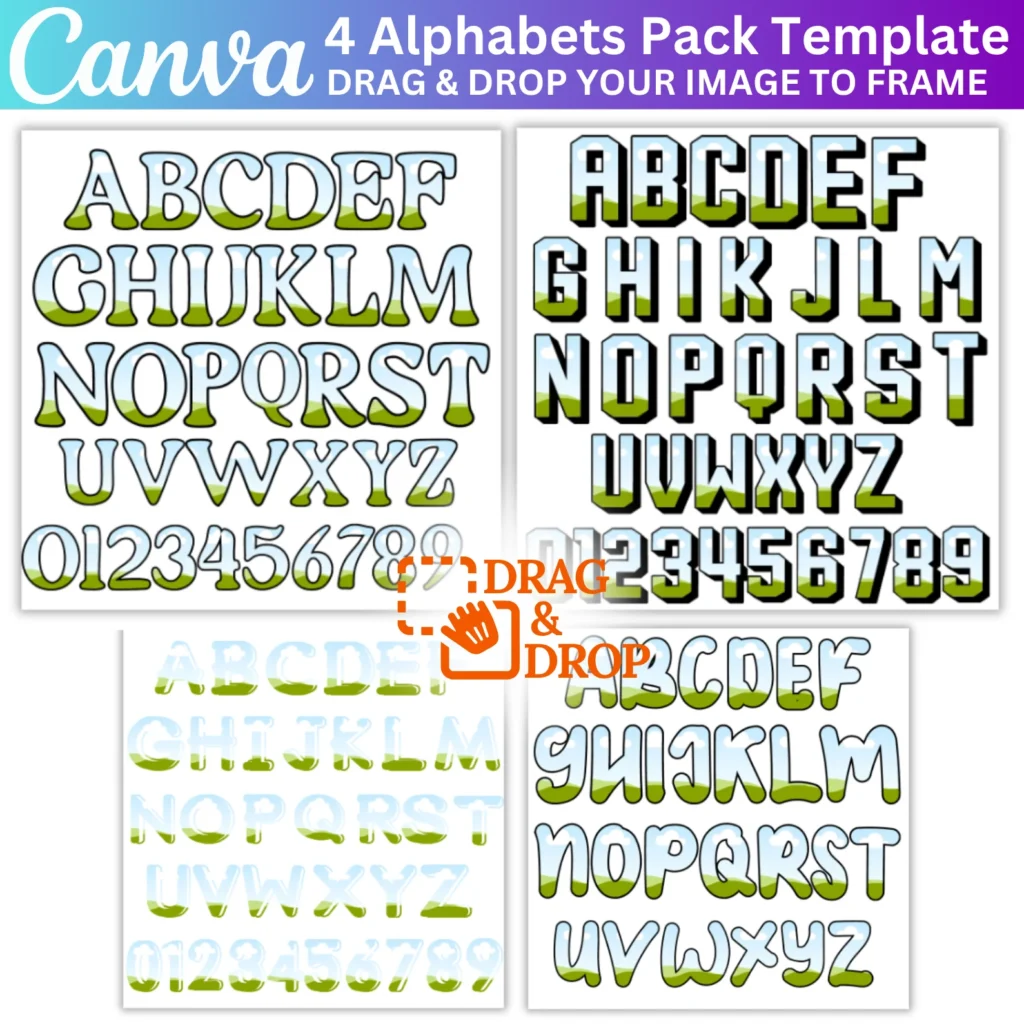 144 Editable Canva Uppercase Letters & Number Bundle, Canva Drag and Drop Alphabet, Canva Frame Template, Editable Canva Template