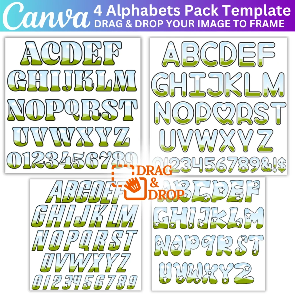144 Editable Canva Uppercase Letters & Number Bundle, Canva Drag and Drop Alphabet, Canva Frame Template, Editable Canva Template