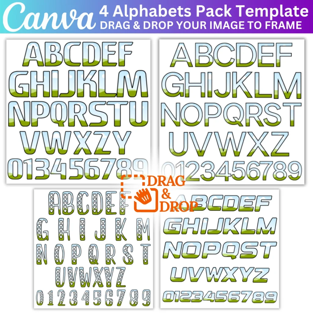 144 Editable Canva Uppercase Letters & Number Bundle, Canva Drag and Drop Alphabet, Canva Frame Template, Editable Canva Template