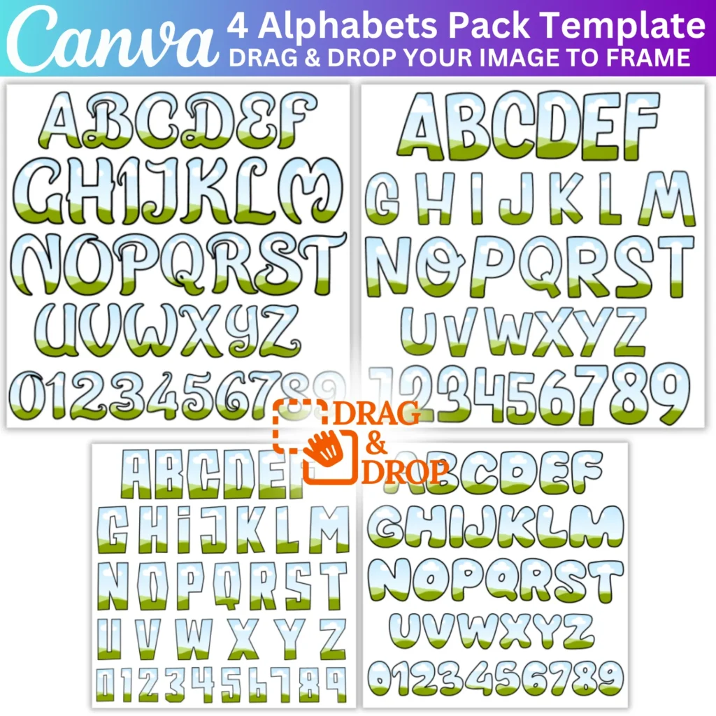 144 Editable Canva Uppercase Letters & Number Bundle, Canva Drag and Drop Alphabet, Canva Frame Template, Editable Canva Template