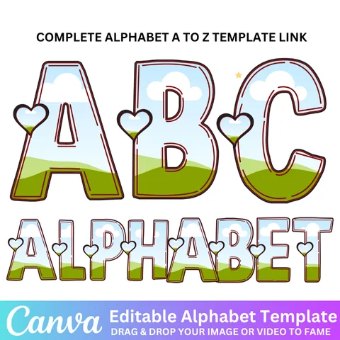 36 Valentine Day Hearts Alphabet Canva Editable Template, Canva Alphabet Hearts Font, Canva Frame Template, Add Your Own Pattern, Cute love Custom Letter