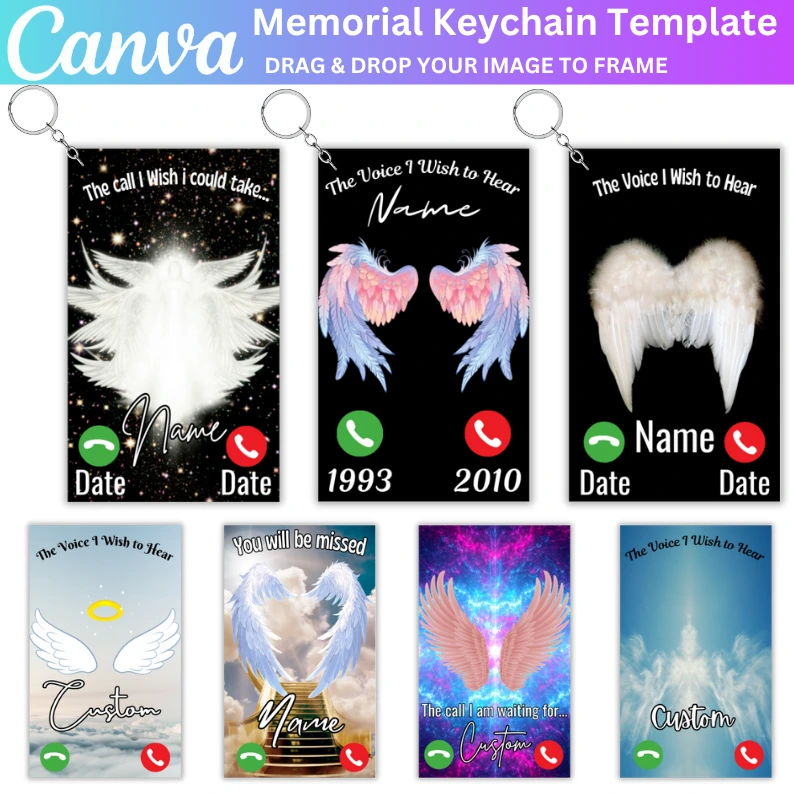 30 Memorial Keychain Templates Bundle, Editable Designs, Custom Tribute Keychains, Digital Download, Personalized Memorial Gift, Keepsake Templates