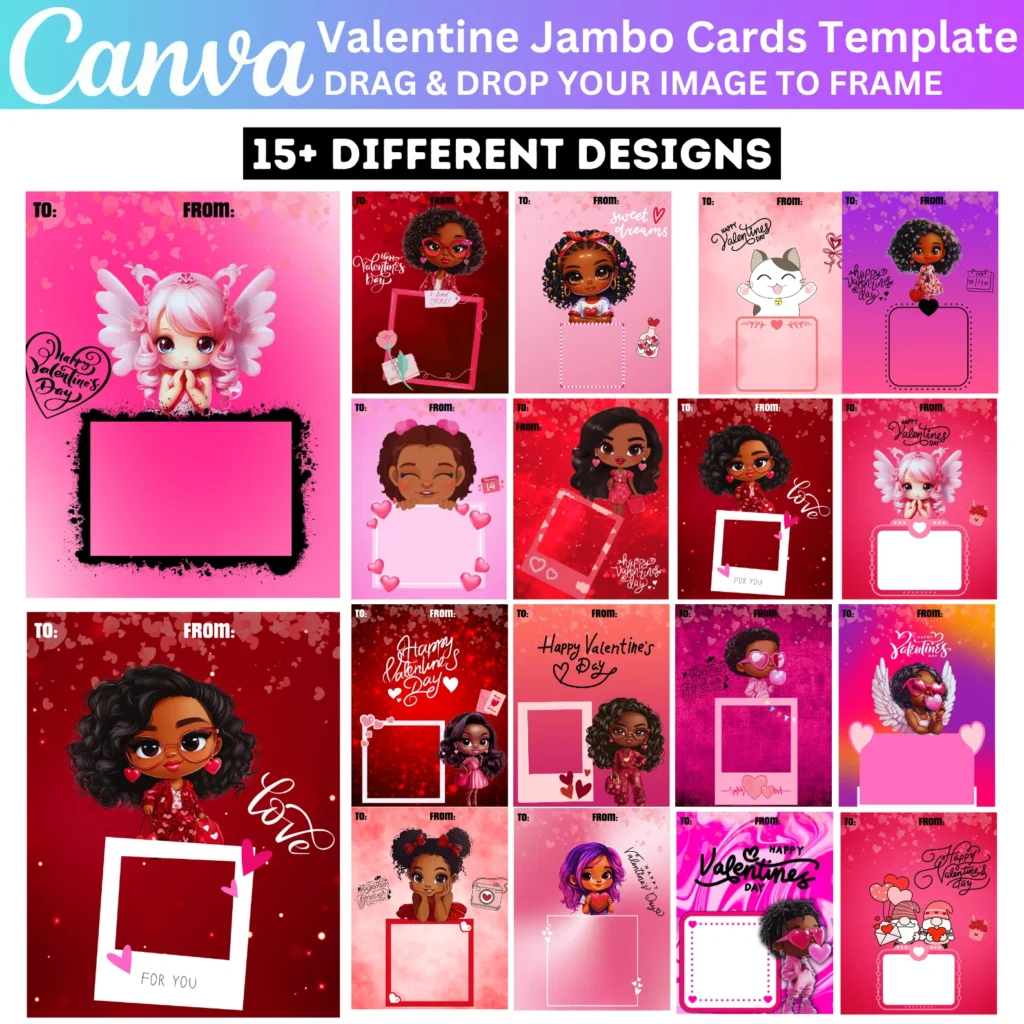 15+ Valentine Jumbo Pack Card Canva Editable Template, Valentine gift card, Custom Photo Collage, Valentine Card, Digital Download