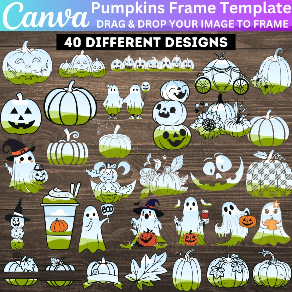 40 Pumpkin Halloween Canva Editable Template, Fall Halloween Spooky Season Caanva Drag & Drop, Witchy Fillable Pumpkins Mockups
