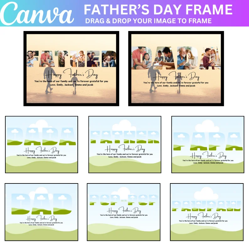 16 Daddy Canva Editable Frame Template, Editable Papa Photo Collage, Papa Photo Frame, Daddy Photo Print, Grandpa Present, Father’s Day Gift