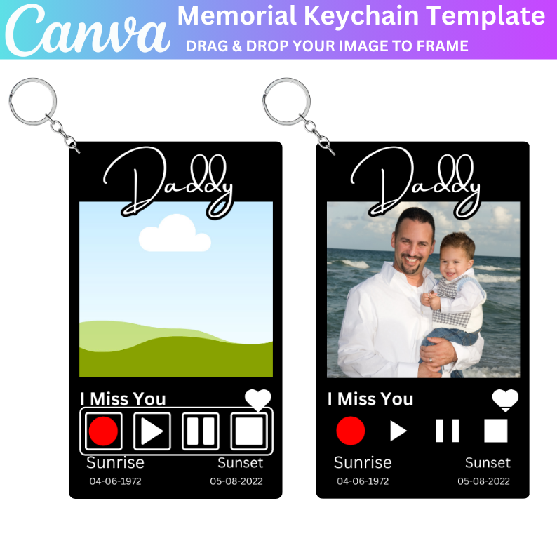 01 Daddy Memorial Keychain Template, Custom Tribute, Personalized Memorial Gift, Custom Photo Keychain, Digital Download, Heartfelt Memorial Keepsake