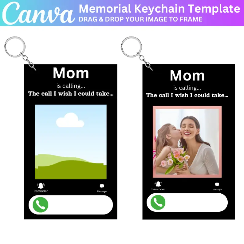 01 Editable Mom Memorial Keychain Template, Customizable Design, Digital Download, Personalized Memorial Gift, Heartfelt Tribute, Custom Photo Frame