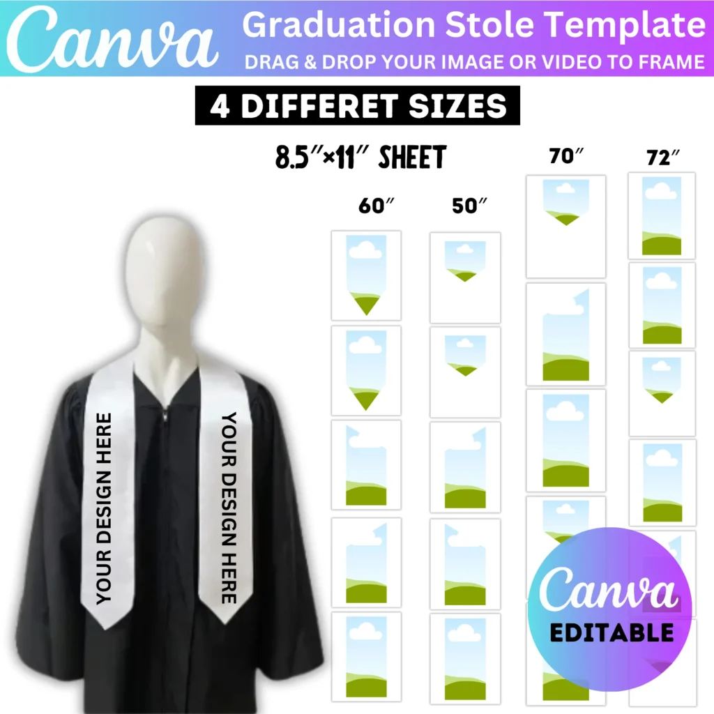 04 Graduation Stole Canva Template, Custom Graduation Stole for Graduation Day, Design Personalized Stoles with Photos, Quotes, Digital Download
