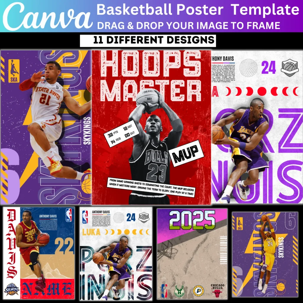 11 Basketball Poster Canva Editable Template, Sports Photography Templates, Basketball Senior Night Banners, Sports Poster Canva Template