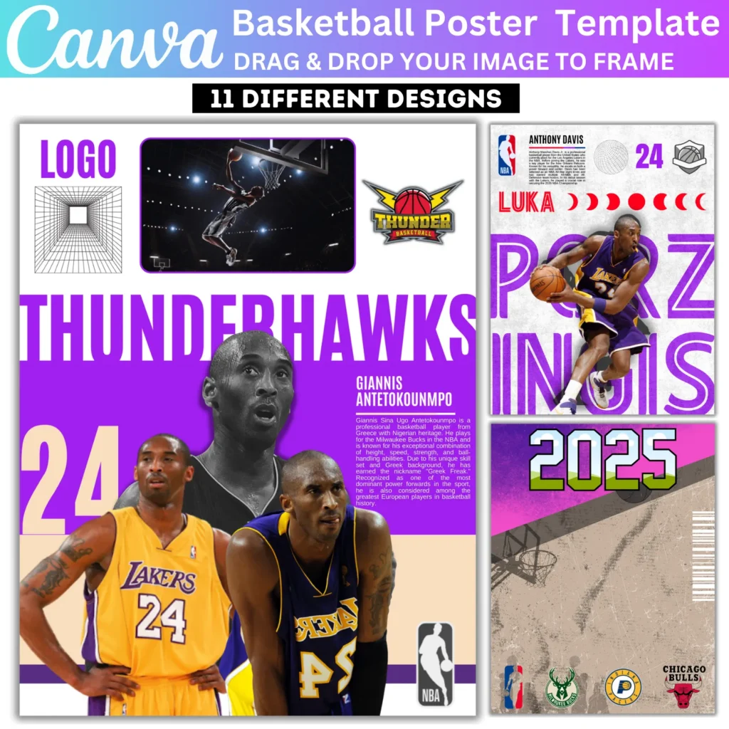 11 Basketball Poster Canva Editable Template, Sports Photography Templates, Basketball Senior Night Banners, Sports Poster Canva Template