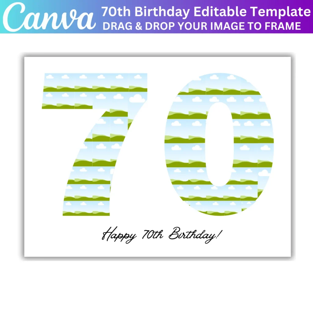 70th Birthday Photo Collage Canva Editable Template, 70 Number Birthday Collage, Personalized 70th Birthday Gift, 63 Photo Collage Frame