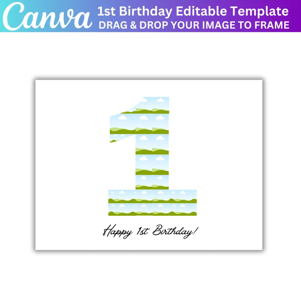 1st Birthday Photo Collage Canva Editable Template, 1 Number Birthday Collage, Personalized 1th Birthday Gift, 21 Photo Collage Frame