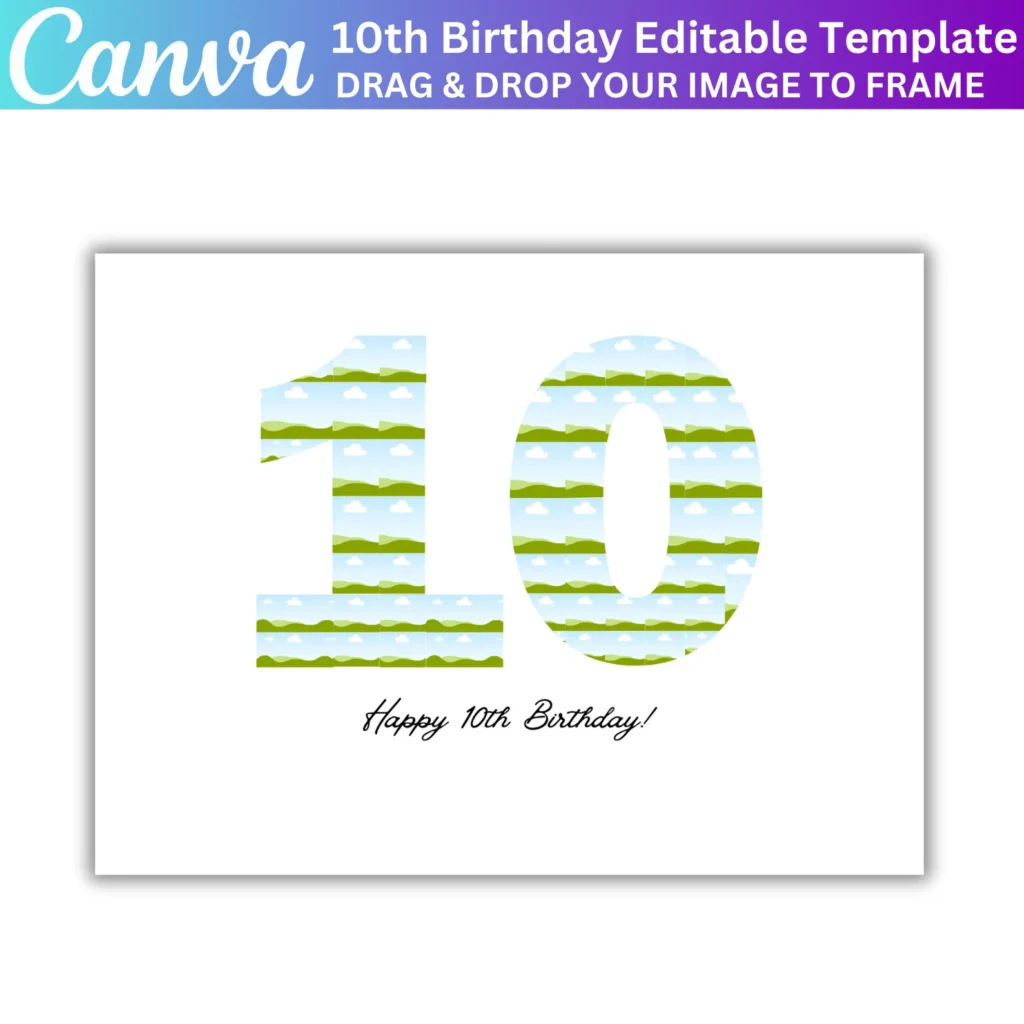 10th Birthday Photo Collage Canva Editable Template, Personalized 10th Birthday Gift, 10 Number Birthday Collage, 55 Photo Collage Frame