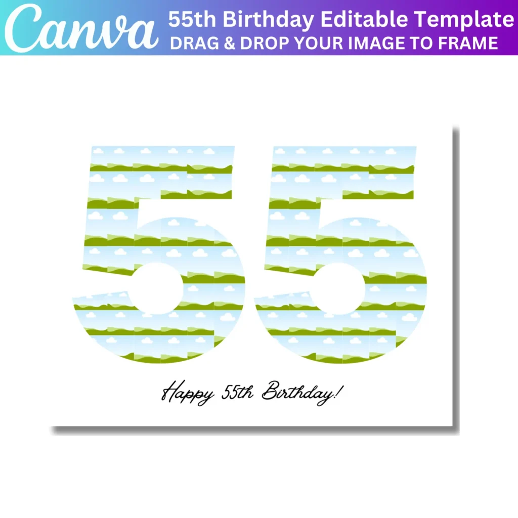 55th Birthday Photo Collage Canva Editable Template, Personalized 55th Birthday Gift, 55 Number Birthday Collage, 72 Photo Collage Frame