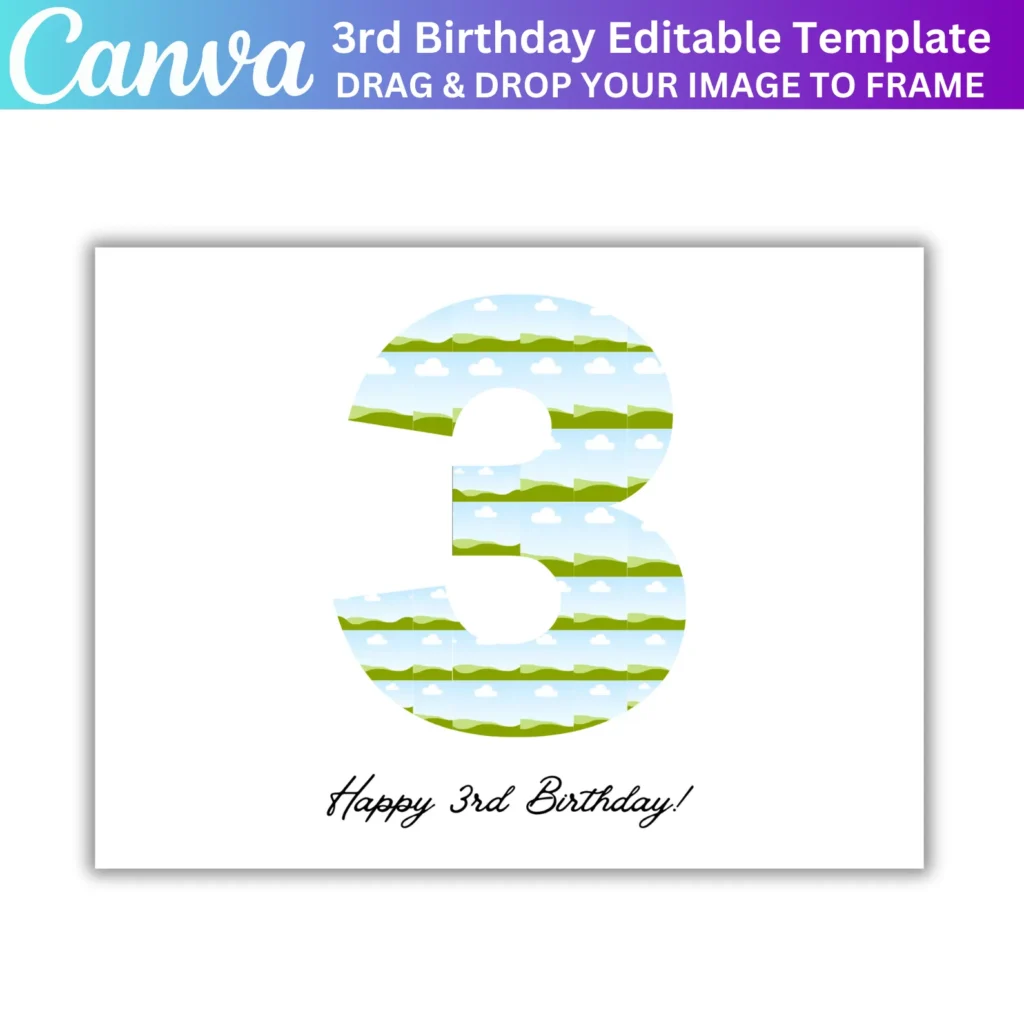3rd Birthday Photo Collage Canva Editable Template, Personalized 3rd Birthday Gift, 3 Number Birthday Collage, 36 Photo Collage Frame