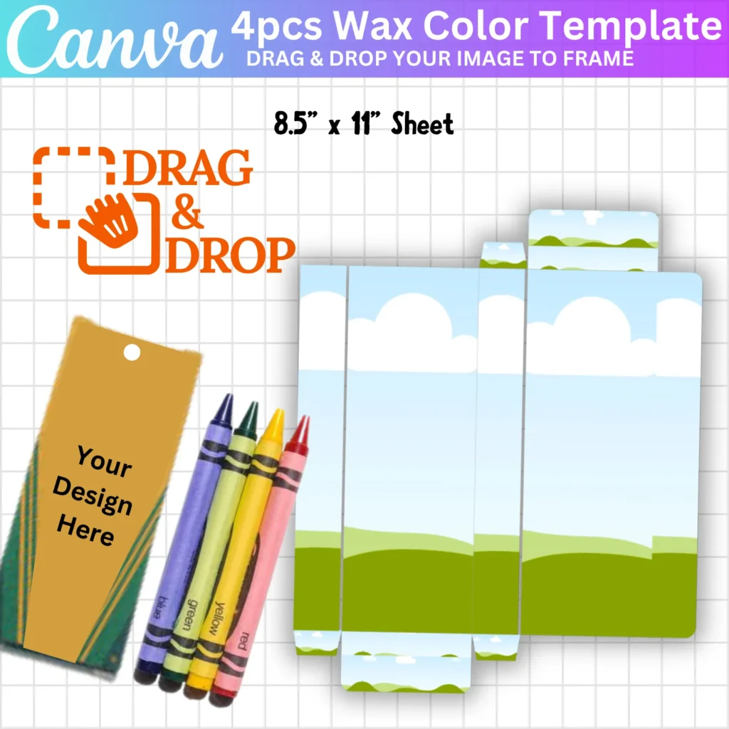 4pcs Wax Color Pen Gift Box Canva Editable Template, Wax Color Pen Svg Png Template, Crayon Box Template, Party Favor Box Gift