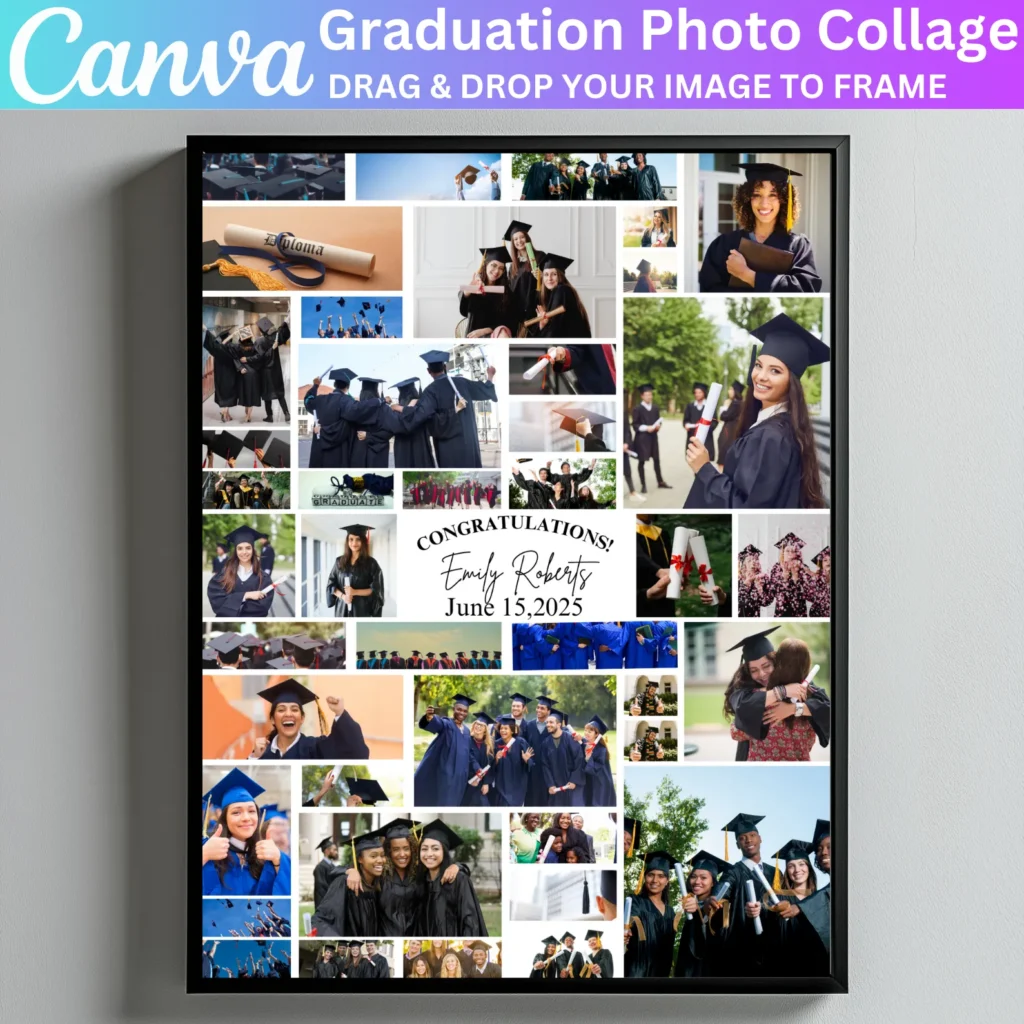 Graduation Poster Photo Collage Canva Editable Template, Congratulation Photo Collage, Personalized Gifts, Canva Senior Night Gift