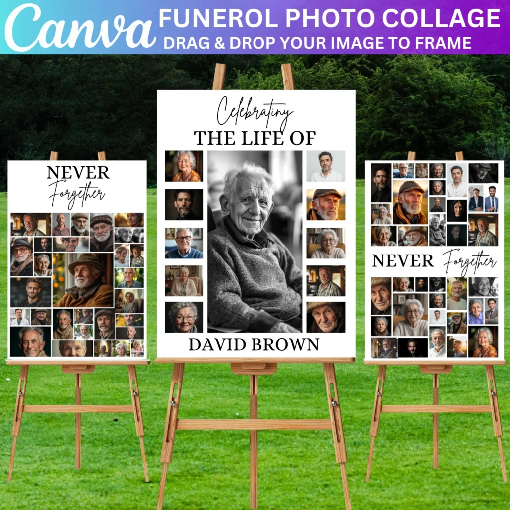 Funeral Photo Collage Sign Set Template, Memorial Poster Size, Celebration of Life, In Loving Memory, Funeral Welcome Sign Template Digital