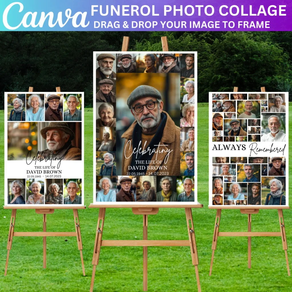 Funeral Photo Collage Sign Set Template, Memorial Poster Size, Celebration of Life, In Loving Memory, Funeral Welcome Sign Template Digital